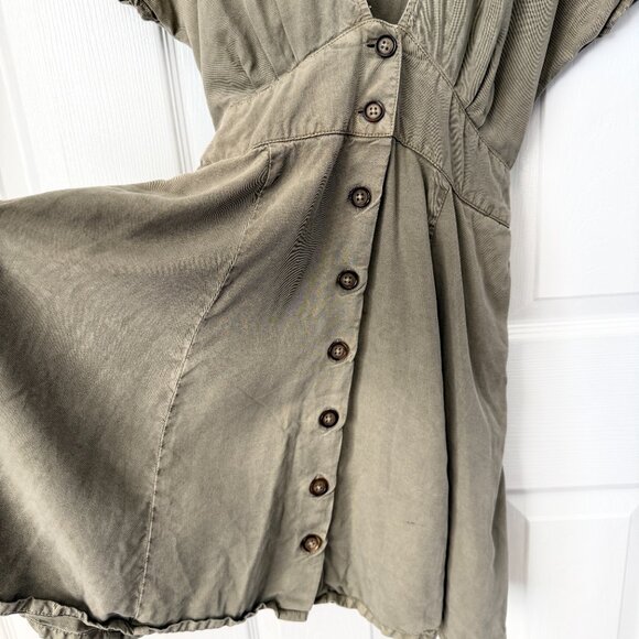 Quince Tencel Rib Knit Dark Olive Mini Flare Dress Small Boho Euro Parisian - Picture 3 of 8